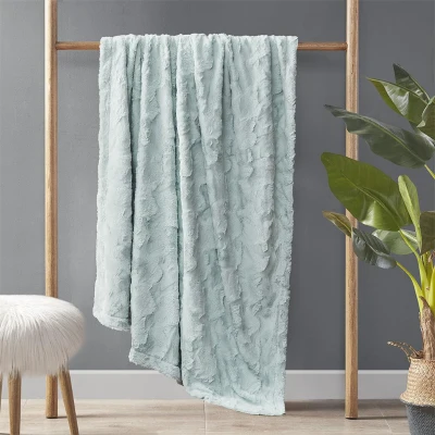 Oversized Faux Fur Throw with Solid Mink Reverse, Aqua