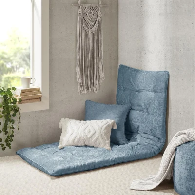 Poly Chenille Floor Pillow Cushion with Tufted Detailing, 74" L x 27" W x 3" H, Aqua