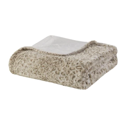 Oversized Faux Fur Throw with Faux Mink Reverse, Leopard
