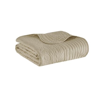 Oversized Quilted Throw with Scalloped Edges, Khaki