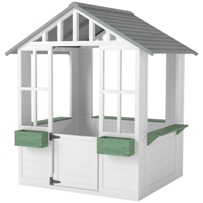 Outsunny Kids Wooden Playhouse with Door & Windows, White