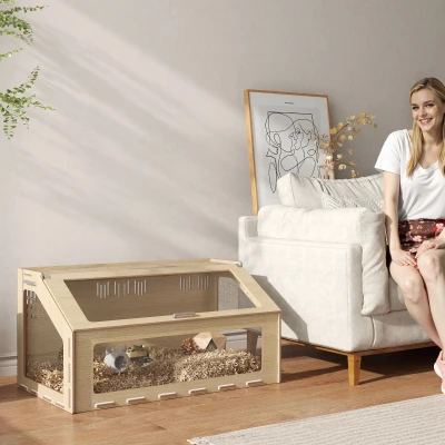 PawHut 39" Hamster Cage with Acrylic Window & Openable Top, Oak
