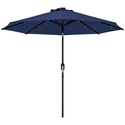 Outsunny 9ft Solar Patio Umbrella Outdoor Sunshade 24 LED Lights Tilt Canopy Navy Blue