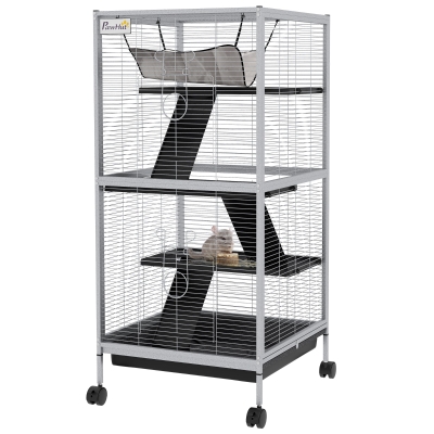 PawHut Metal 4-Tier Small Animal Cage with Hammock, White