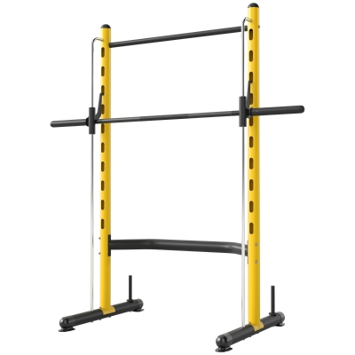 Soozier Squat Rack with Pull-Up Bar & Adjustable Bench, Yellow