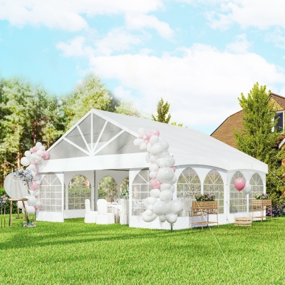 Outsunny 20' x 20' Heavy Duty Party Tent, Galvanized Outdoor Canopy Event Tent with Removable Window Sidewalls and Carry Bags