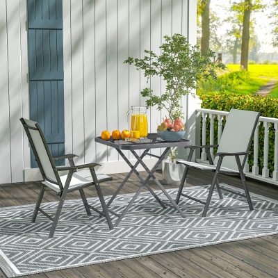 Outsunny 27.5" Square Outdoor Patio Table, Outdoor Folding Table with Grid Rattan-Like Top for Camping, Picnic, Light Grey