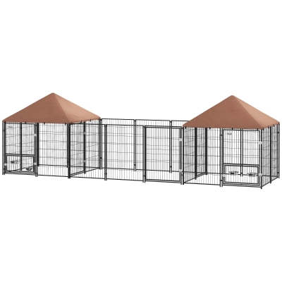 PawHut Large Outdoor Dog Kennel with 2 Rooms & Canopy