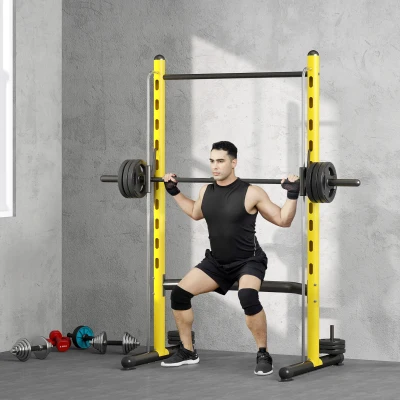 Soozier Squat Rack with Pull-Up Bar & Adjustable Bench, Yellow