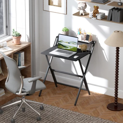HOMCOM 27.6" Folding Computer Desk with Monitor Shelf, Black