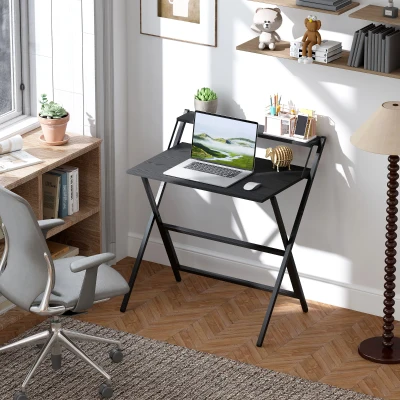 HOMCOM 32" Folding Computer Desk with Monitor Shelf, Black