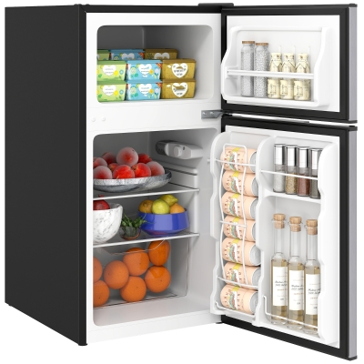 HOMCOM 3.2 Cu.Ft Mini Fridge with Freezer, Double Door, Black