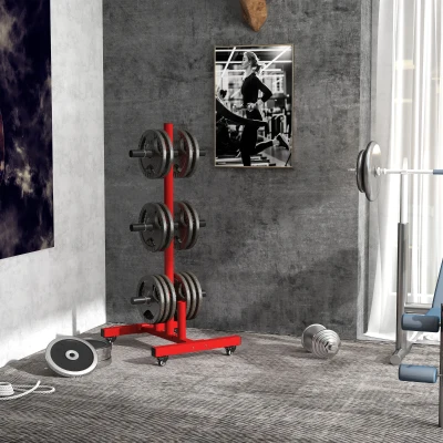 Soozier 2" Weight Plate Rack with Wheels & Clamps, 440lbs, Red