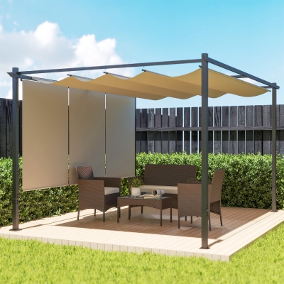 Outsunny 10' x 12' Retractable Pergola Canopy with Roller Shade, Wall-Mounted or Free Standing Patio Gazebo, UPF30+