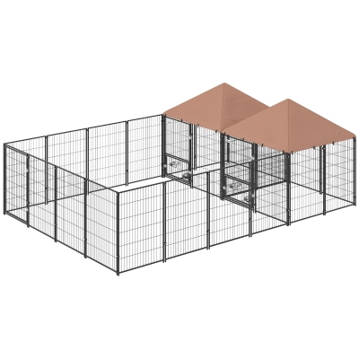 PawHut Large Outdoor Dog Kennel with 2 Rooms & Adjustable Bowls