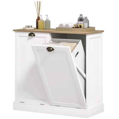 HOMCOM Dual Tilt-Out Laundry Hamper Cabinet with Baskets, White