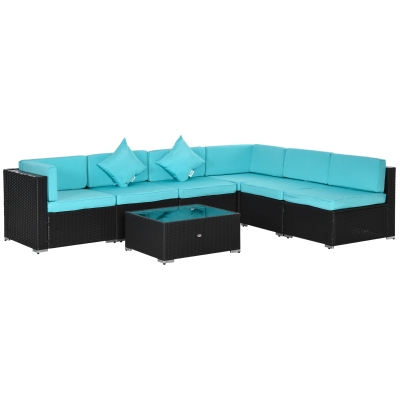 Outsunny 7-Piece Outdoor Wicker Sofa Set with Cushions, Turquoise