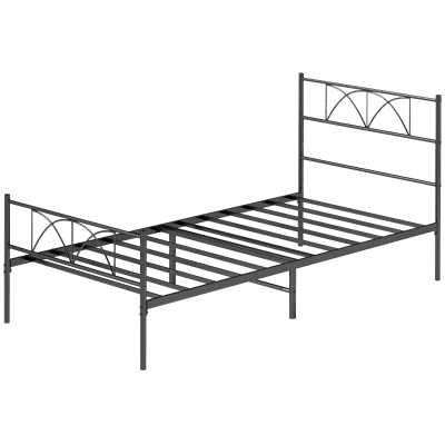 HOMCOM Metal Twin Platform Bed Frame with Headboard, Steel Slat Support, Underbed Storage, No Box Spring Needed, Easy Assembly