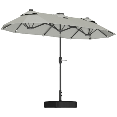Outsunny Double-Sided Patio Umbrella with Solar Lights & Base, Gray