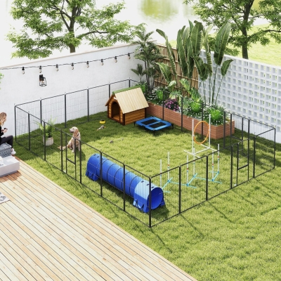 PawHut 24 Panels 39" Height Heavy Duty Dog Playpen for Small Medium Large Dogs, Grey