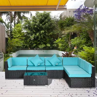 Outsunny 7-Piece Outdoor Wicker Sofa Set with Cushions, Turquoise