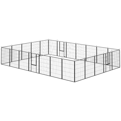 PawHut 39" H Dog Playpen, 24 Panels with Lockable Door, Black