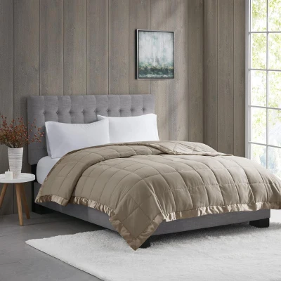 King Size Lightweight Down Alternative Blanket with Satin Trim, Brown