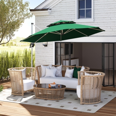 Outsunny 10 FT Cantilever Patio Umbrella with 360° Rotation & Adjustable Height, Cross Base, Crank and Tilt, Dark Green