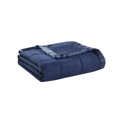Hypoallergenic Lightweight Down Alternative Blanket with Satin Trim, Navy