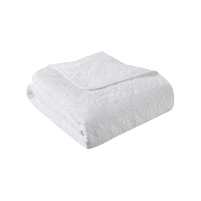 Oversized Quilted Throw Blanket with 100% Cotton Fill, White