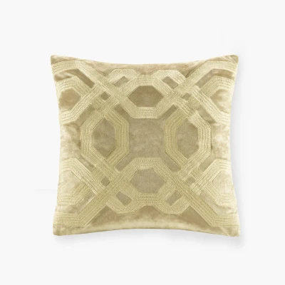 Decorative Square Pillow with Removable Goose Feather Insert, Gold