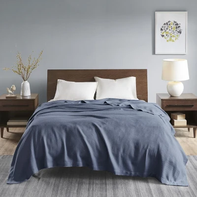 King Size Egyptian Cotton Bedding Blanket with Breathable Weave, Blue