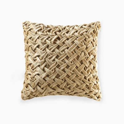 Vintage Square Decor Pillow with Removable Goose Feather Insert, Gold