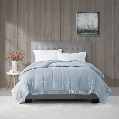 Hypoallergenic Lightweight Down Alternative Blanket with Satin Trim, Blue