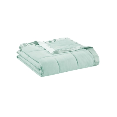 Twin Size Lightweight Down Alternative Blanket with Satin Trim, Seafoam
