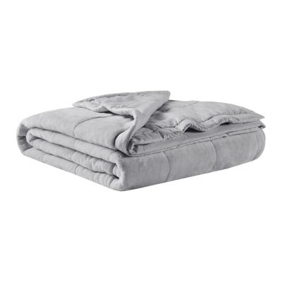 Reversible Down Alternative Blanket with Plush to Microfiber, Grey