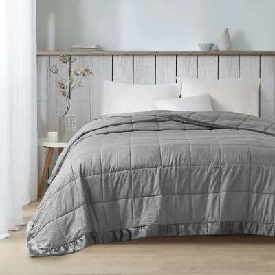 Hypoallergenic Oversized Down Alternative Blanket with Satin Trim, Charcoal
