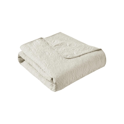 Oversized Quilted Throw Blanket with Soft Cotton Filling, Ivory