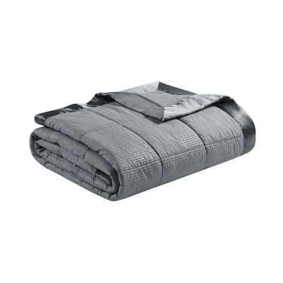 King Size Hypoallergenic Down Alternative Blanket with Satin Trim, Charcoal