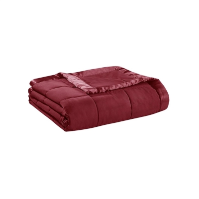 Twin Size Lightweight Down Alternative Blanket with Satin Trim, Burgundy