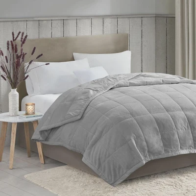 Reversible Down Alternative Blanket with Moisture Wicking, Grey