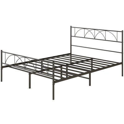HOMCOM Metal Queen Platform Bed Frame with Headboard, Steel Slat Support, Underbed Storage, No Box Spring Needed, Easy Assembly