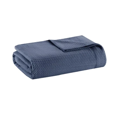 King Size Egyptian Cotton Bedding Blanket with Breathable Weave, Blue
