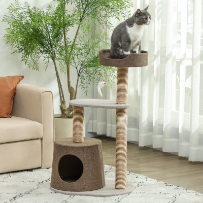 PawHut Scratching Cat Tree Post Climbing Kitten Pets Furniture with Toy, Brown