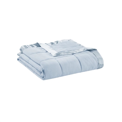 King Size Lightweight Down Alternative Blanket with Satin Trim, Blue