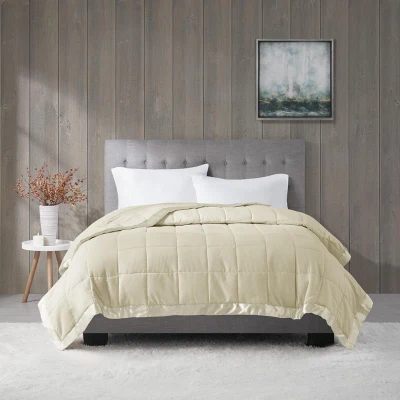 King Size Lightweight Down Alternative Blanket with Satin Trim, Cream