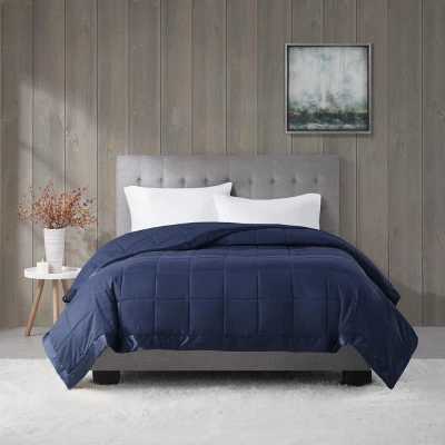 King Size Lightweight Down Alternative Blanket with Satin Trim, Navy