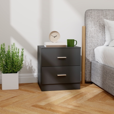 HOMCOM Bedside Table with 2 Drawers, Modern Nightstand for Bedroom, Black
