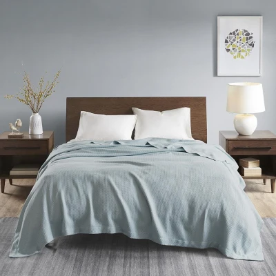 Egyptian Cotton Bedding Blanket with Breathable Weave, Light Blue