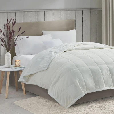 Reversible Smart Down Alternative Blanket with Temperature Control, Ivory